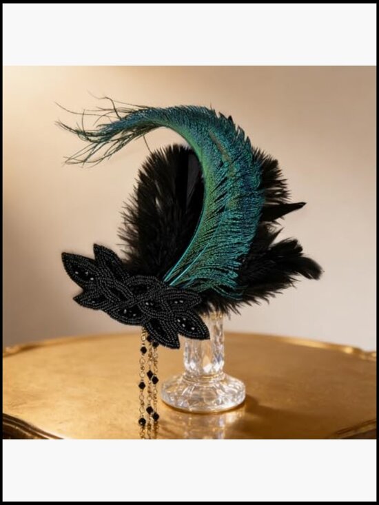 Vintage Feather Headband Elegant Crystal Rhinestone Flapper Gatsby Party